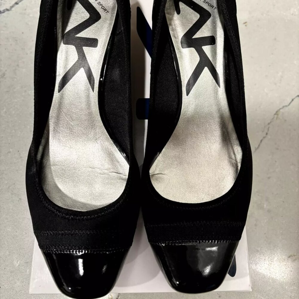 New Anne Klein Sport Black Ladies Wedge 9.5M Shoes - Strap Across Toes